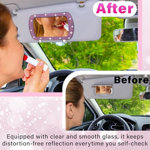 BFXM Car Visor Mirror, Clip-On Car Mirror Vanity with Pink Bling Diamonds - color: Pink