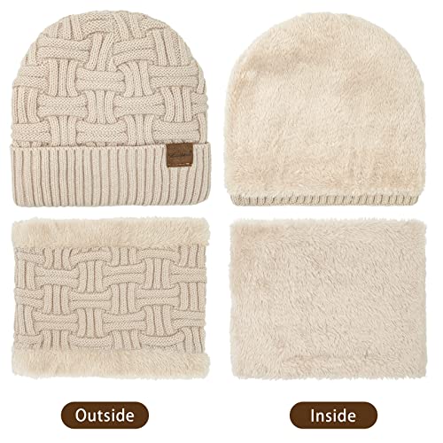 Loritta 3-Pieces Winter Hats for Women Warm Scarf Touchscreen Gloves - color: Beige