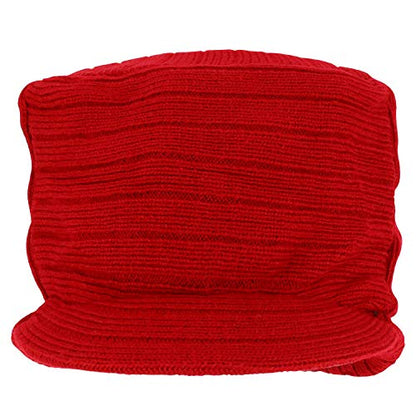 Armycrew Flat Top Army Style Knitted Visored Beanie Cap - color: Red