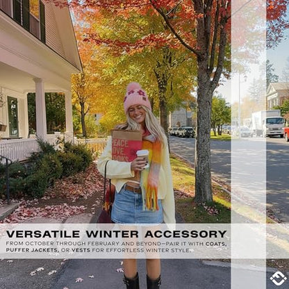 Funky Junque Beanie for Women Ultra Soft Chenille Faux Fur Pom Pom Winter Hats Warm Ski Cap Fashion - color: Daisy - Rose
