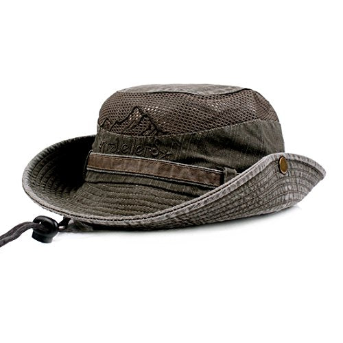 Sun Hat Men Cotton Embroidery Wide Brim Bucket Safari Boonie - color: Army Green, size: 6 7/8-7 1/4