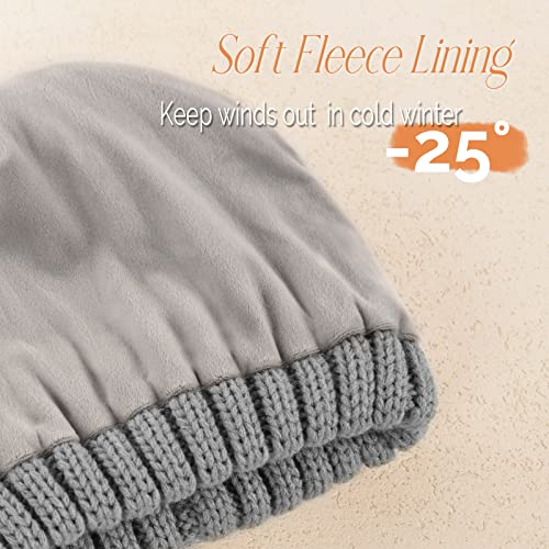 FURTALK Winter Beanie Hats for Women Fleece Lined Pom Pom Knitted Warm Beanie Caps - color: 05-fog Gray