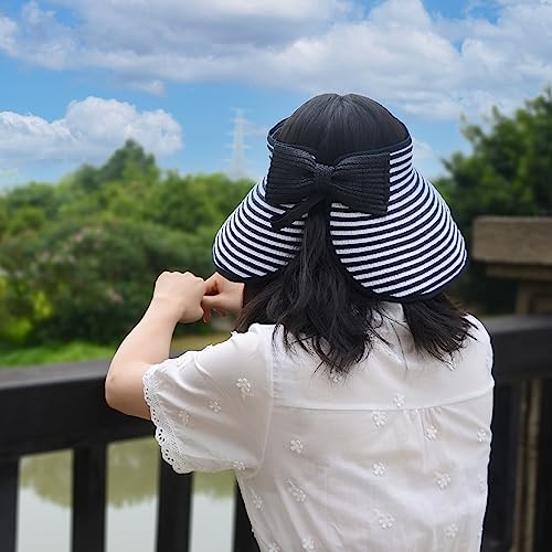 Womens Foldable Straw Sun Visor, Packable Roll‑Up Beach Hat with Wide Brim - color: Milk White