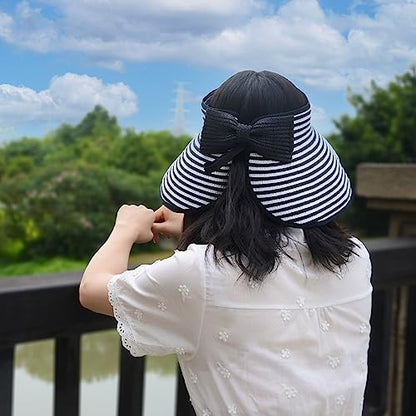Womens Foldable Straw Sun Visor, Packable Roll‑Up Beach Hat with Wide Brim - color: Milk White