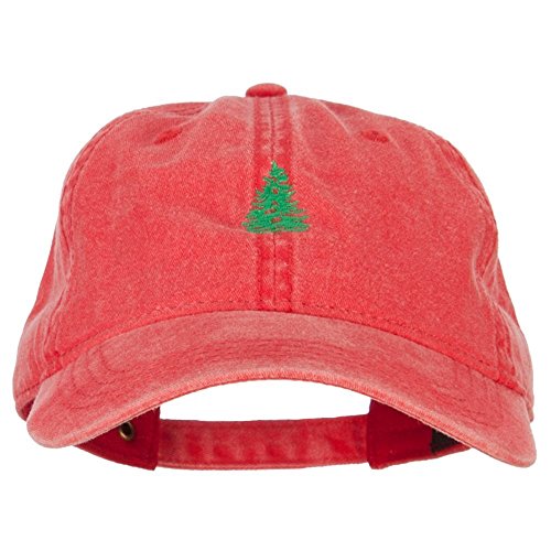 e4Hats.com Pine Tree Embroidered Washed Buckle Cap - color: Red