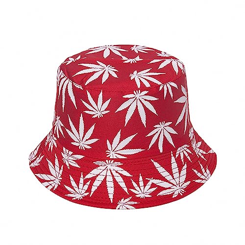 Punk Black Green Red Leaf Weed Fisherman Caps Bucket Hats Hip Hop Gorro Outdoor Men - color: Black Pink