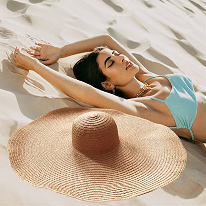 Oversized Beach Hat Women, Extra Wide Brim Foldable Straw Floppy Sun Hat - color: Khaki