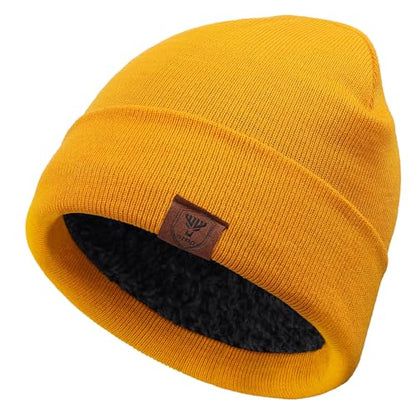 OZERO Mens Winter Hat, Fleece Lined Cuffed Beanie for Men and Women - color: Maize Yellow