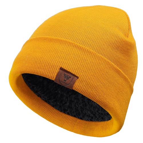 OZERO Mens Winter Hat, Fleece Lined Cuffed Beanie for Men and Women - color: Maize Yellow