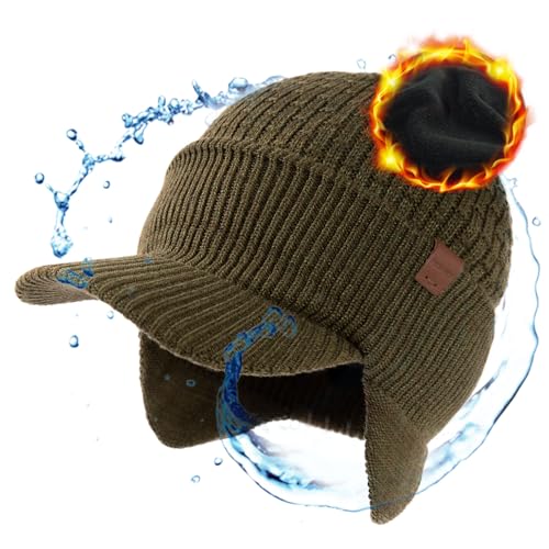 TOP-EX DryKnit™ 50% Merino Wool Waterproof Brim Beanie, Polartec™ Lined - color: Updated Earflap Style#green (Waterproof), size: Medium-Large