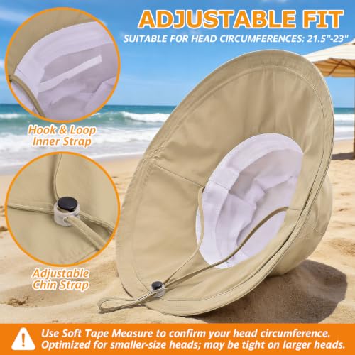 Women's UPF 50+ Waterproof Wide Brim Sun Bucket Hat with Ponytail Hole - color: Camel