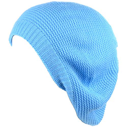 BYOS Chic French Style Lightweight Soft Slouchy Knit Beret Beanie Hat in Solid - color: 2-pack Sky Blue & Black