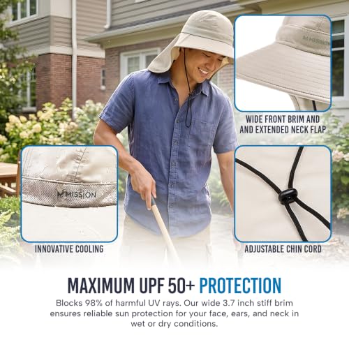 Cooling Sun Defender Sun Hat, UPF 50 UV Protection for Men Women, Wide Brim Outdoor Hat for Hiking, Fishing, Beach, Gardening - color: Oatmeal