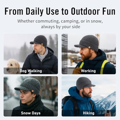 TOP-EX DryKnit™ 50% Merino Wool Waterproof Winter Beanie Hat with Brim - color: Blue, size: Medium-Large