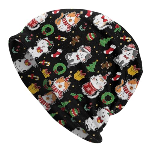 Flower Sugar Skull Beanie Hat Adult Skull Cap Warm Slouchy Knit Hat Headwear Gift for Men Women - color: Cat Pattern 4