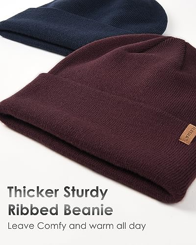FURTALK Beanie for Men Women Cuffed Thick Knitted Winter Hat Skull Cap - color: Medium Wine