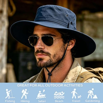 Sun Fishing Hat for Men UPF 50+ Wide Brim Boonie Hats for Summer - color: Navy Blue