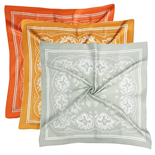 VANLINKER 27.5 Inches Silk Head Scarf for Women Men Vintage Bandanas Satin Hair Scarf Silk Wrap Neck Square Scarves VL9549 - color: Orange+yellow+sage Green