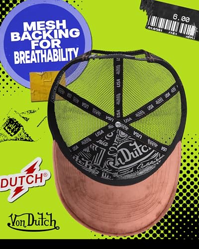 Von Dutch Unisex Velvet Trucker Hat, Curved Bill, Mesh Back, Snapback - color: Mahogany