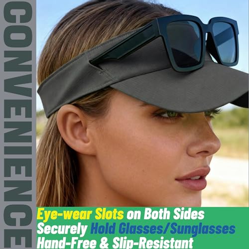 Sports Sun Visor with Eyewear Slots, Adjustable Athletic Visor for Running, Golf, Tennis, Fishing. - color: Dark Gray