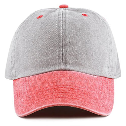 The Hat Depot 100% Cotton Pigment Dyed Low Profile Dad Hat Six Panel Cap - color: 2. Gray/Red