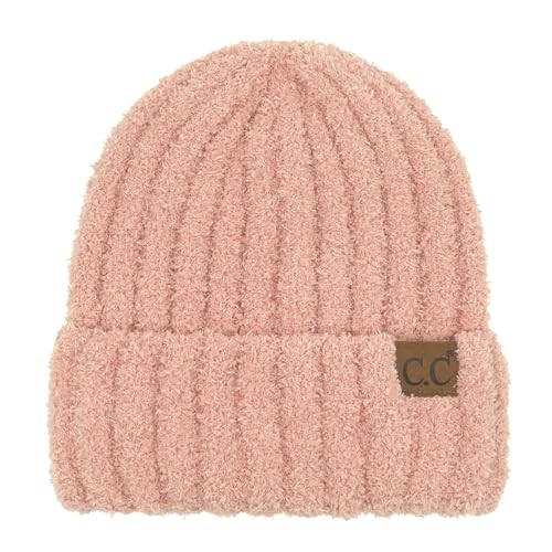C.C Fuzzy Beanie for Women Unisex - Acrylic Stretchable Soft Warm Knit Winter Skully Hat - color: Acrylic-indi Pink