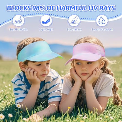 Kids Sun Visor Hats for Girls Boys, Packable Cooling Stretchy Visor - color: Pink