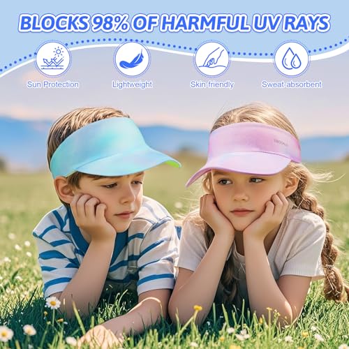 Kids Sun Visor Hats for Girls Boys, Packable Cooling Stretchy Visor - color: Pink
