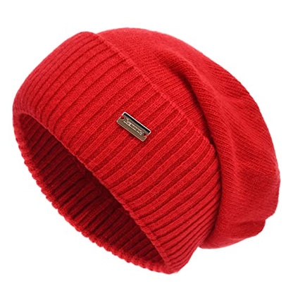 jaxmonoy Slouchy Beanies for Women Winter Lightweight Ladies Knit Hat Cuffed Soft Warm Slouch Beanie Cap - Brown - color: Red
