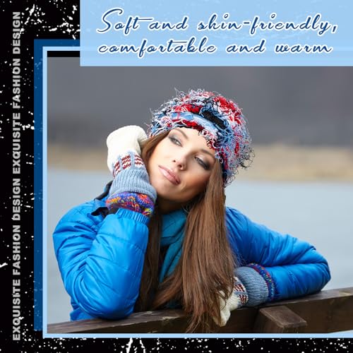 Chuarry Distressed Knitted Beanie Fuzzy Winter Hat - color: Assorted Blue White Red