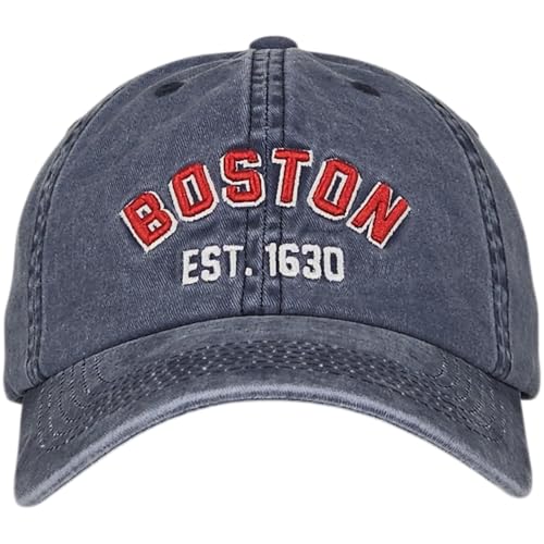 E BY ELIDAN Boston EST 1630 Dad Hat, Embroidered Cotton Baseball Cap - color: Vintage Navy Red