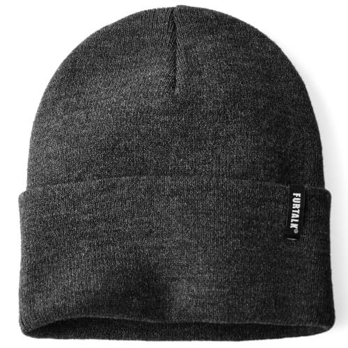 FURTALK Beanie Hat for Men Women Winter Hats for Women Men Soft Warm Unisex Cuffed Beanie Knitted Skull Cap - color: Black Grey
