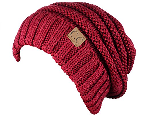 NYFASHION101 Slouch Wrinkled Beanie Cap Slouchy Skull Hat - color: Burgundy Metallic