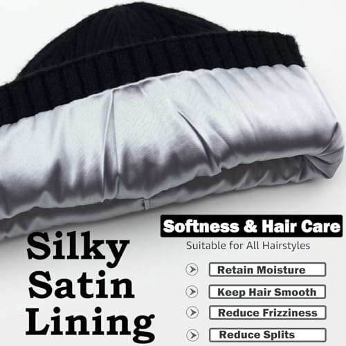 ROYBENS Womens Satin Lined Beanie for Men Wool Knit Cuffed Warm Winter Hats - color: 1pcs-black