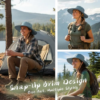 Wide Brim Waterproof Bucket Rain Hat for Women Men UPF50+ Cowboy Sun Hat - color: Blue Gray