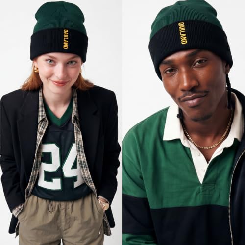Daxton Vertical USA Cities Cuffed Beanie, Winter Knit Hat Skully Cap for Men Women, City Pride Daily Headwear - color: Oakland Hunter Black Gold