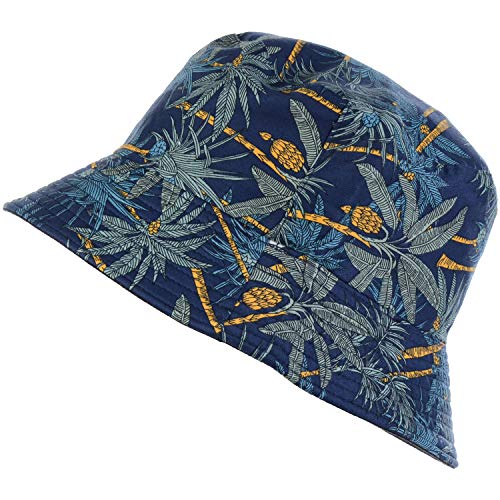 BYOS Unisex Trendy Reversible Lightweight Printed Bucket Hat Packable Outdoor - color: Midnight Blue Palm Tree