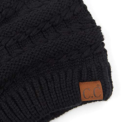 C.C Hatsandscarf Exclusives Unisex Solid Ribbed Beanie with Pom (HAT-43) - color: A Black-tilted Stitch