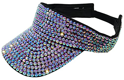 ASUITOFK Bling Rhinestone Sport Sun Visor Hats Adjustable Summer Cap Visor Caps for Men and Women Outdoor Hat - color: Black White Rhinestone