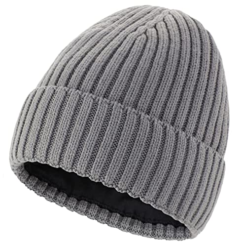 Connectyle Fleece Lined Cuffed Beanie Hat for Men Women Knitted Winter Wool Beanies Skull Cap Warm Watch Hat - color: Grey