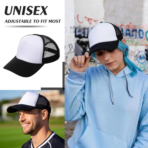 20 Pack Sublimation Trucker Hats Blank DIY Gift Bulk Birthday Party - color: Black
