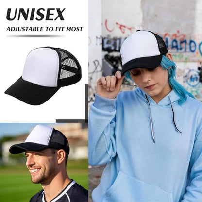 20 Pack Sublimation Trucker Hats Blank DIY Gift Bulk Birthday Party - color: Black