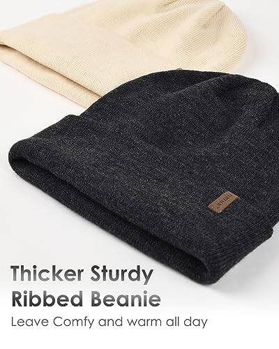FURTALK Beanie for Men Women Cuffed Thick Knitted Winter Hat Skull Cap - color: Heather Grey