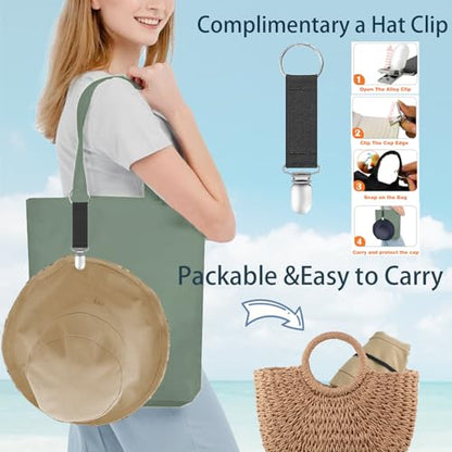 vidsel Womens Sun Hats Wide Brim Reversible Bucket Cotton Hat with Hat Clip - color: Khaki, size: Medium