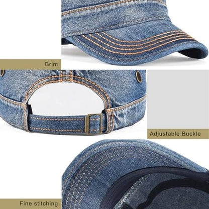 Cadet Army Cap Military Style Hats Flat Top Cap Baseball Hat for Men Women - color: Denim Blue