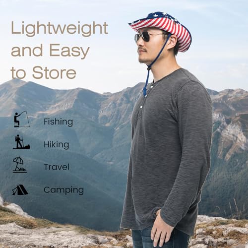 Bucket Hat UV Protection Sun Hat, Boonie Fishing Safari Hats for Outdoors - color: Flag Blue