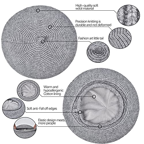 FENELY Beret Hat for Women, French Style Beanie Winter Fashion Warm Thickened Lining Knit Cap - color: Grey