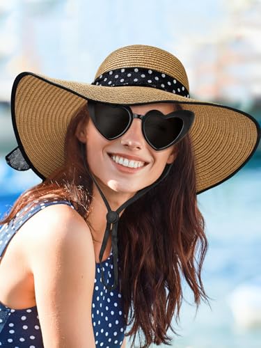 Sun Beach Straw Hats for Women, Summer Wide Brim Hat - color: Khaki Black, size: X-Large