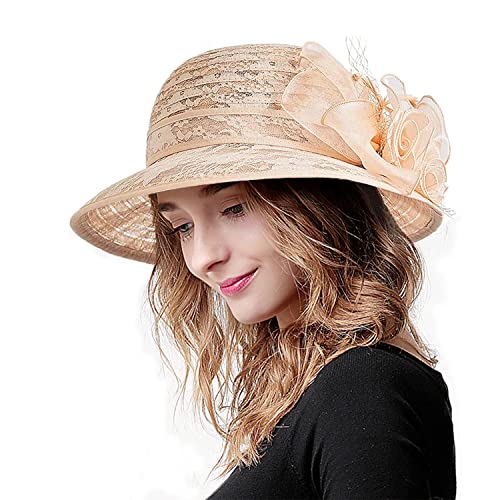 Women's Organza Derby Fascinator Hat Cloche Bowler Hat Cocktail Tea Party Wedding Sun Hat - color: A4-khaki