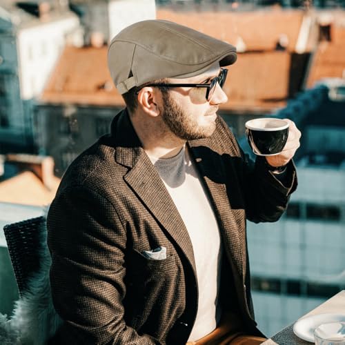 meioro Men's Leather Newsboy Hat Adjustable Flat Cap Classic Golf Newsboy Cap Gatsby Ivy Caps Driving Fishing Beret Hats - color: Khaki